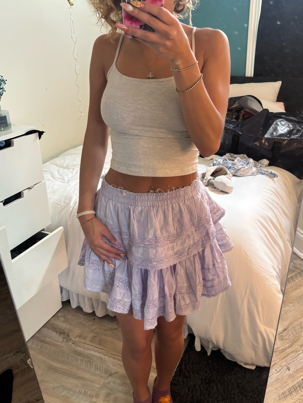 LoveShackFancy Lavender Tiered Ruffle Mini Skirt